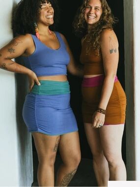 Two-Tone Foldover Mini Skirt — Blue & Pink